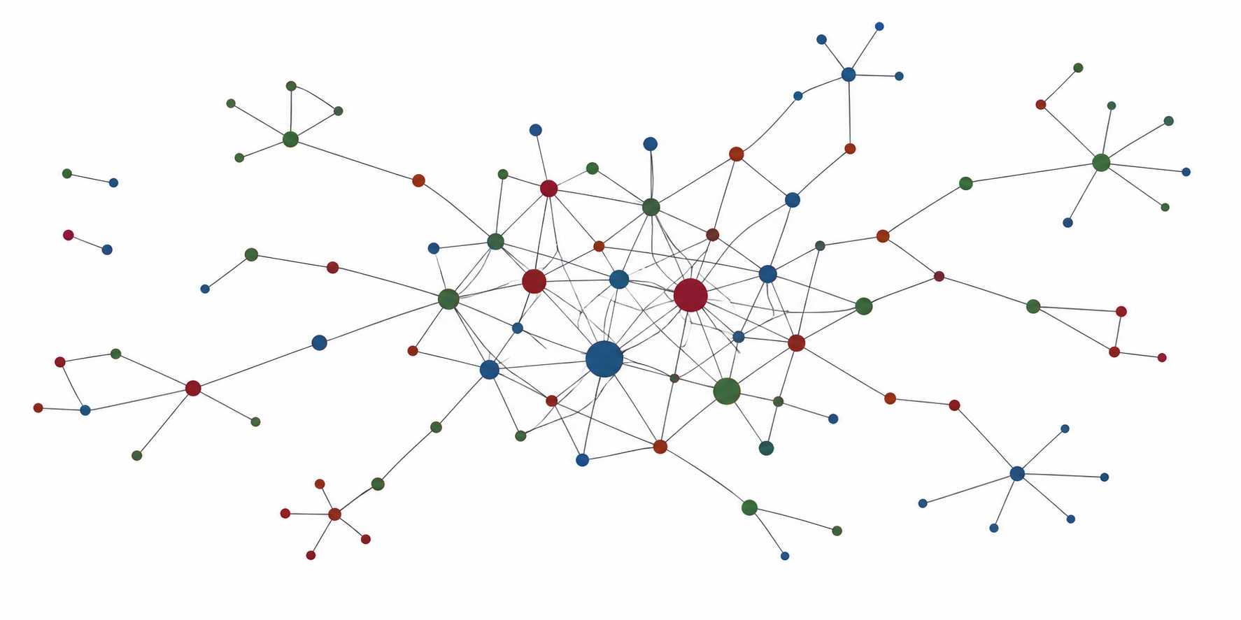 A network of colored nodes connected by thin lines